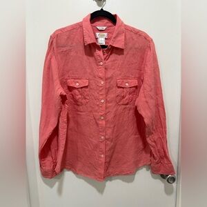 Talbots Irish 100% Linen Pink Coral Bottom down Shirt.